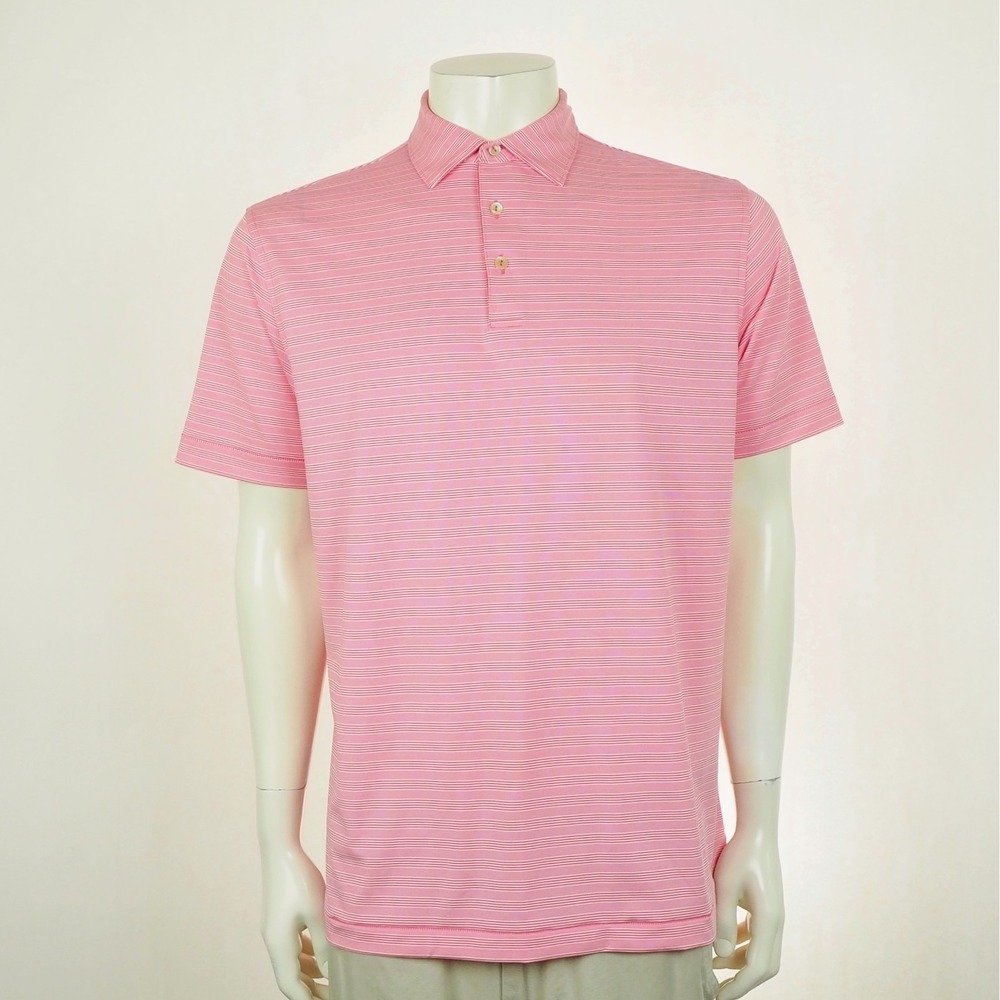 New Peter Millar Summer Comfort Golf Polo Shirt Mens Medium Pink Striped Stripe